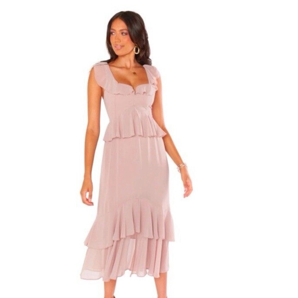 NWT Show Me Your Mumu Reese Ruffle Dress XS (extra small) soft beige Chiffon